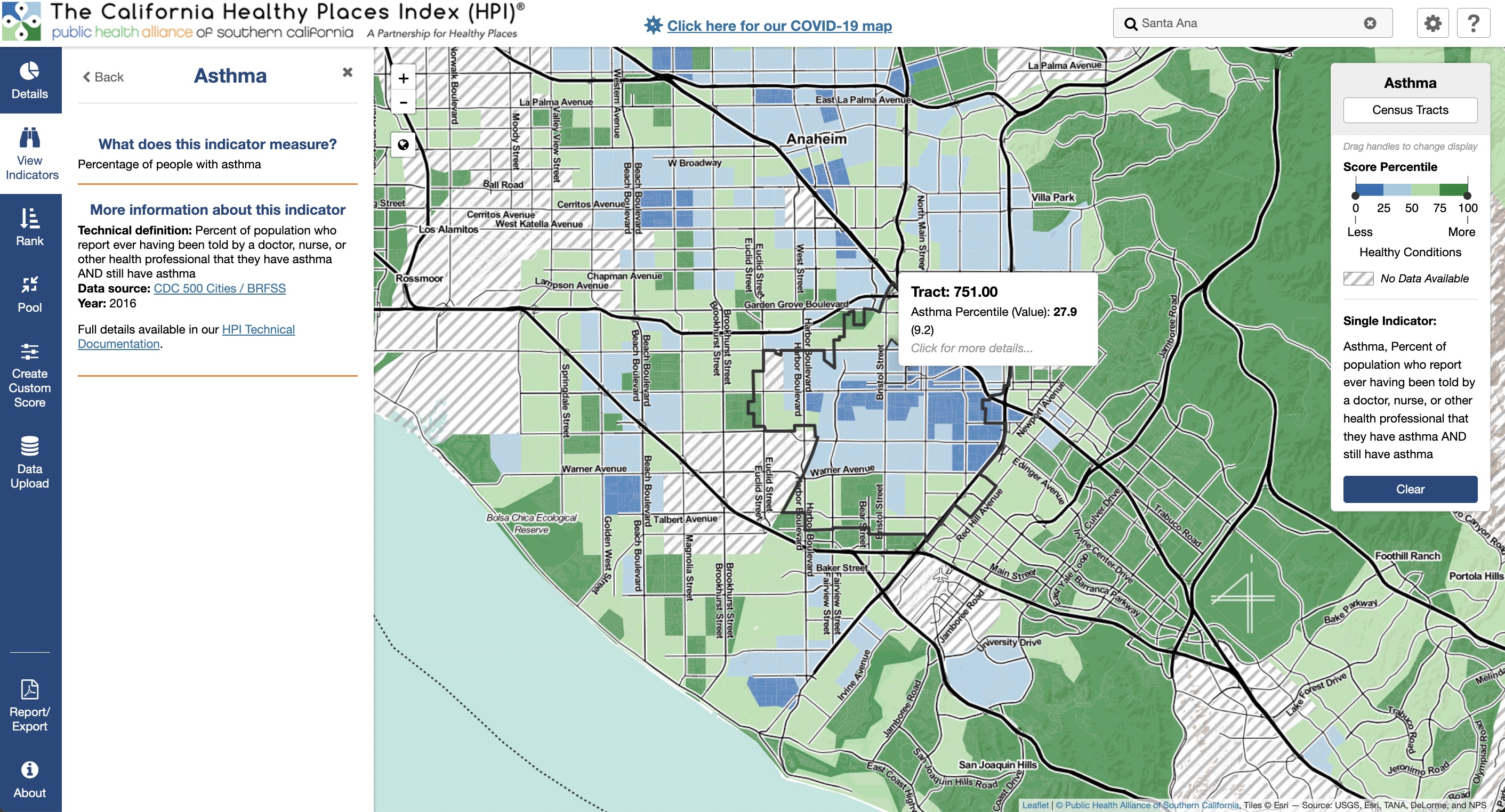 California healthy places index Santa Ana asthma rates 