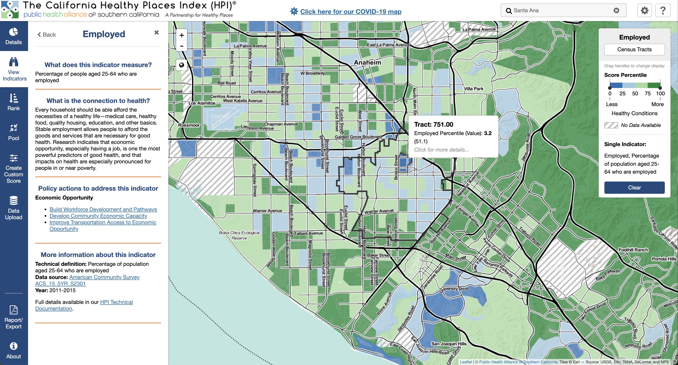 California healthy places index Santa ana employment