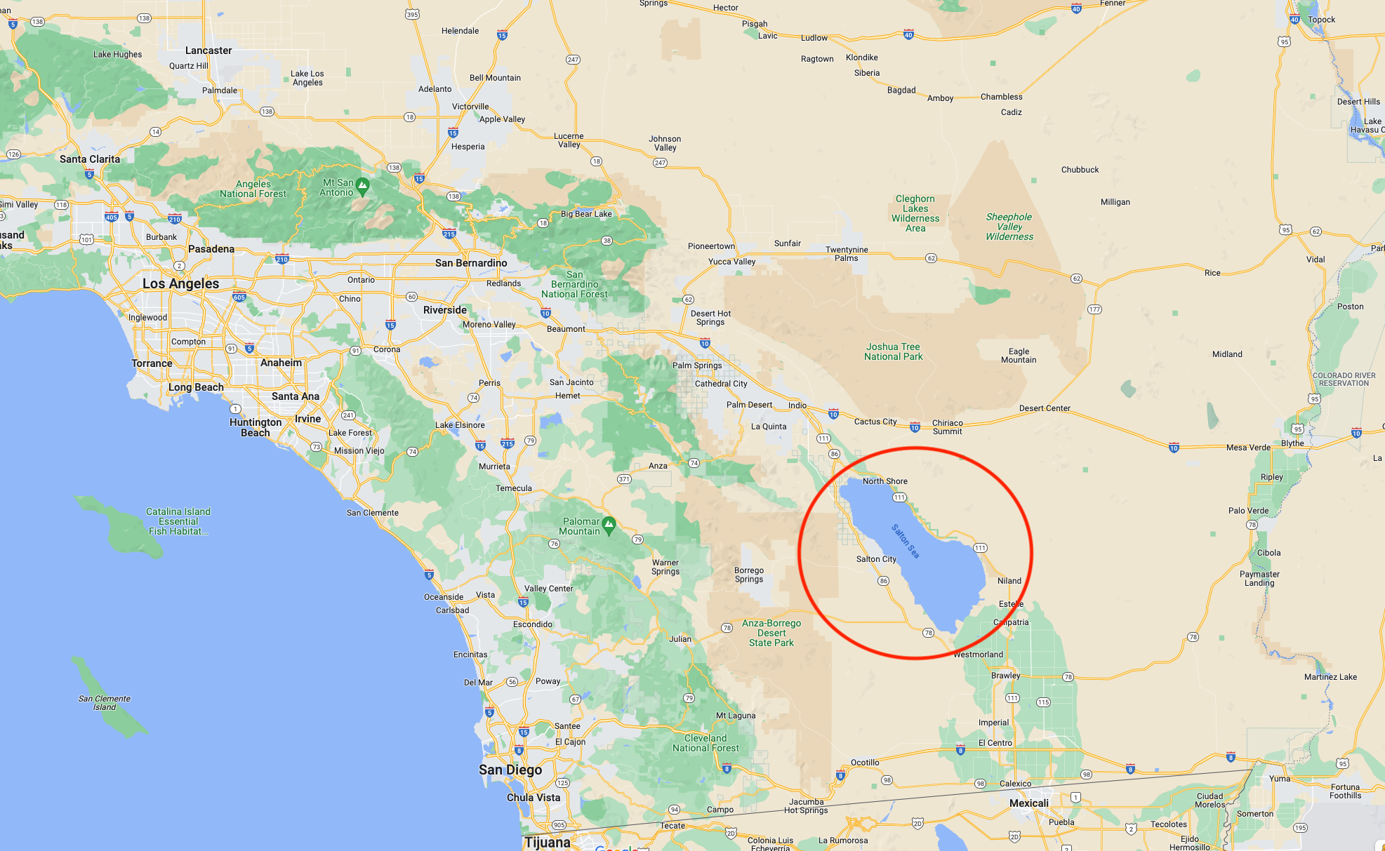 Map showing the location of the Salton Sea within Southern California