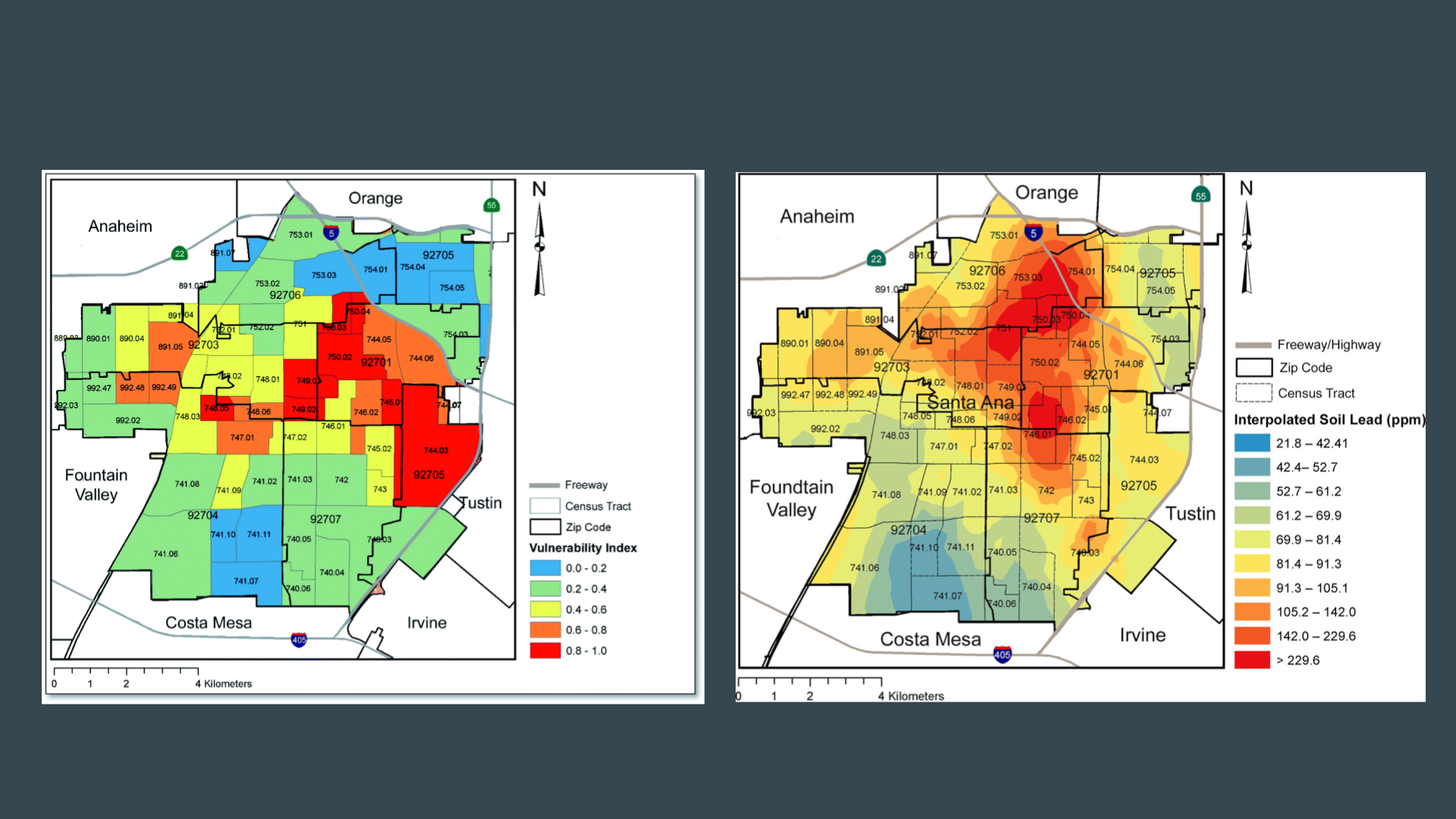 Santa Ana, CA - Vulnerability Index v. Lead Concentration in Soil