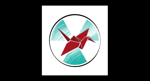 Visual motif for the Radiation Governance symposium (March 2021): Image of a radiation trefoil sign superimposed by an origami crane