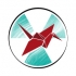 Visual motif for the Radiation Governance symposium (March 2021): Image of a radiation trefoil sign superimposed by an origami crane